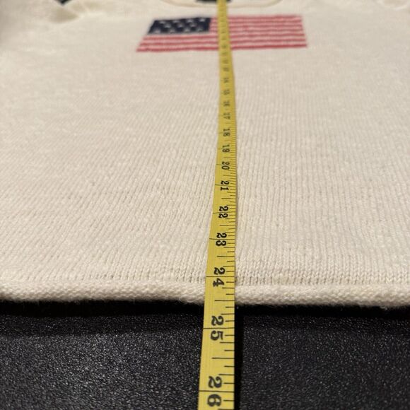 Denim & Co Sz L Ivory USA Star Antique Flag Art-to-Wear Sweater - Picture 9 of 9